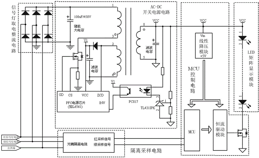 Low inrush current and high power factor energy storage countdown display circuit