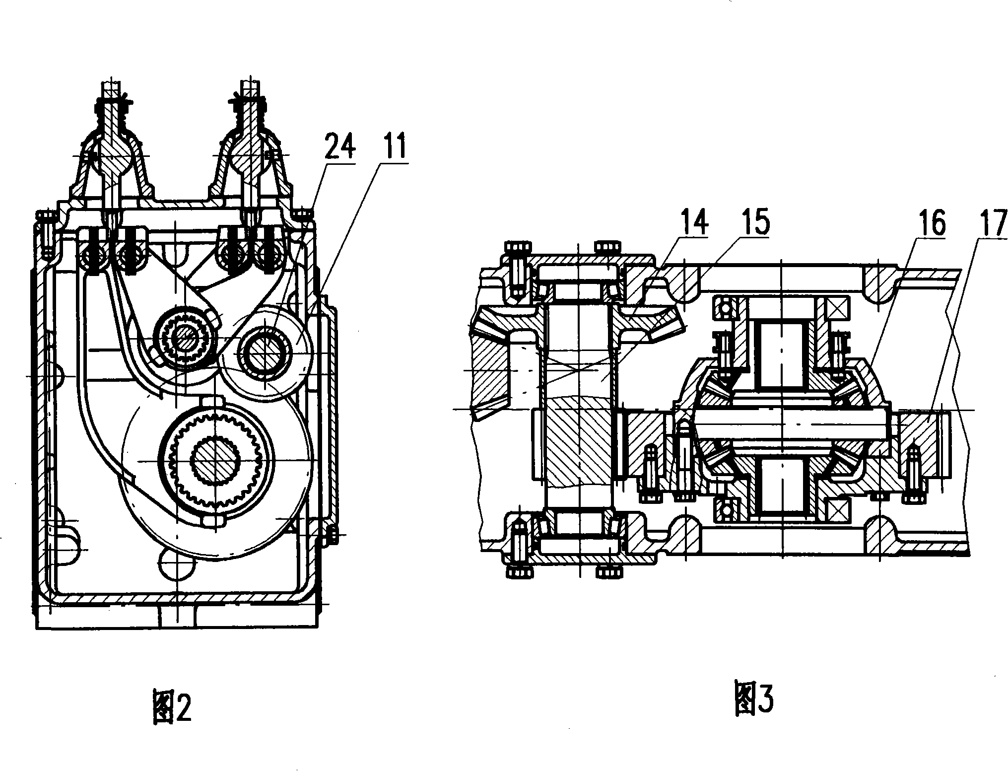 Vertically arranged transmission device of minitype wheeled tractor