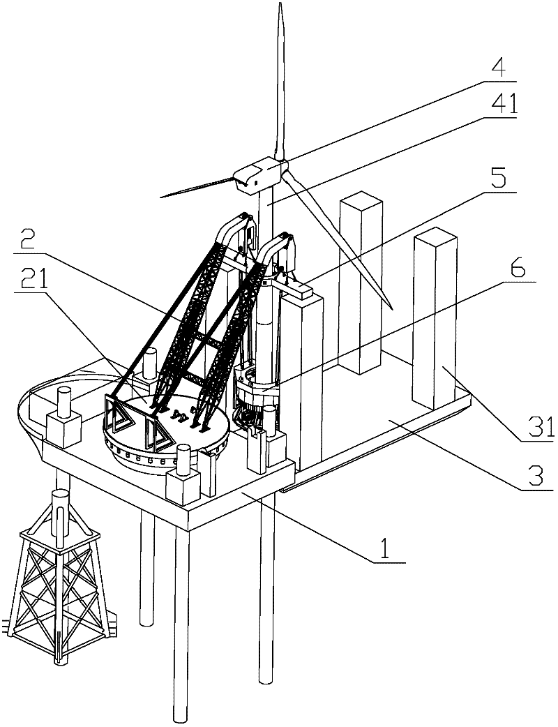 Integral hoisting equipment for offshore wind turbine