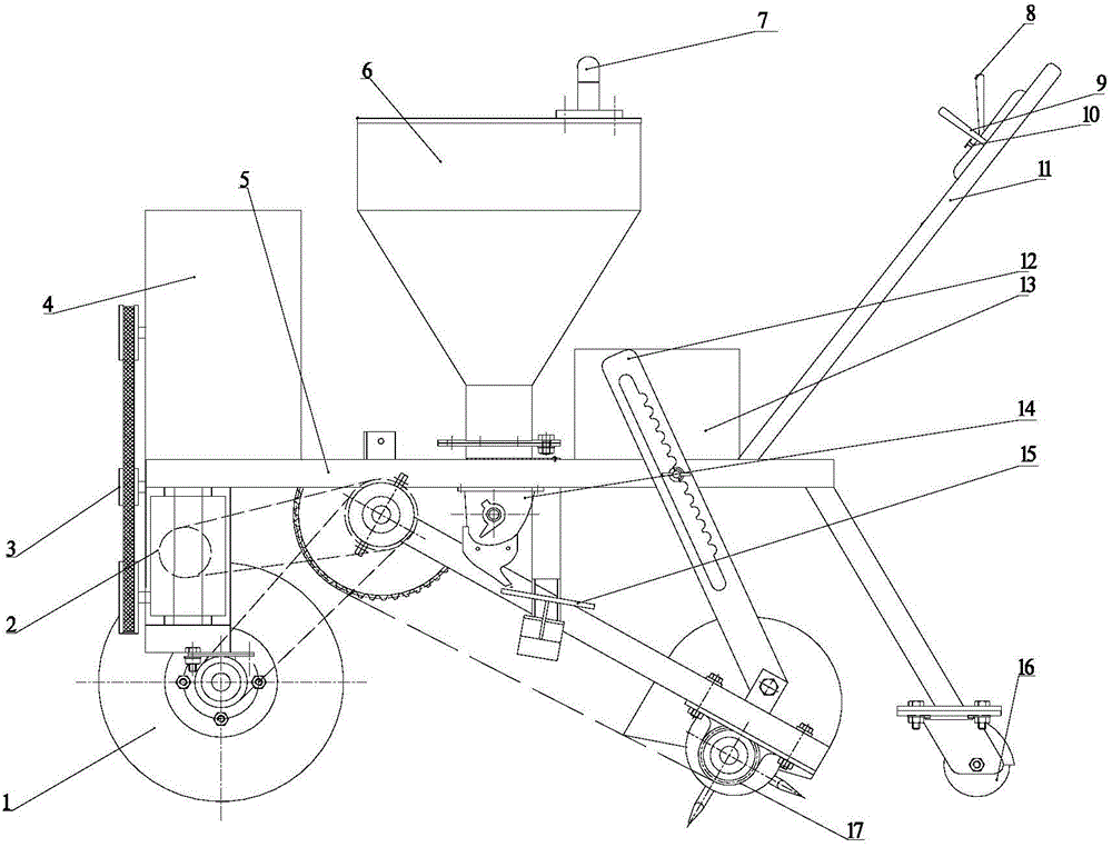 Fertilizer spreading, soil grabbing and soil covering machine