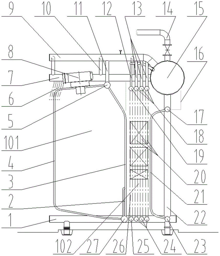 A vertical U-shaped structure oil-fired gas boiler with burner overhead