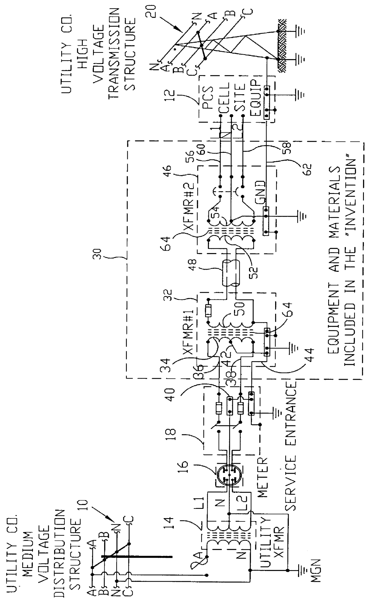 Multi-grounded neutral electrical isolation between utility secondary low-voltage power service and high-voltage transmission structures