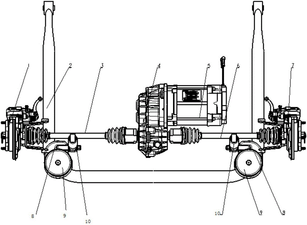 Semi-independentsuspension structure with integrateddragging arms