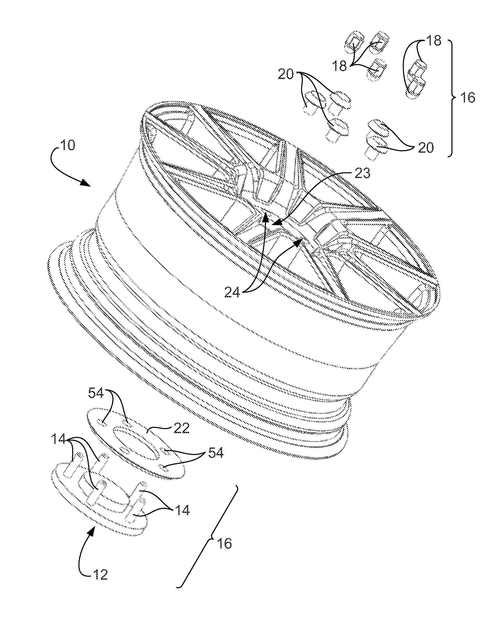 Attachment arrangement for composite wheels