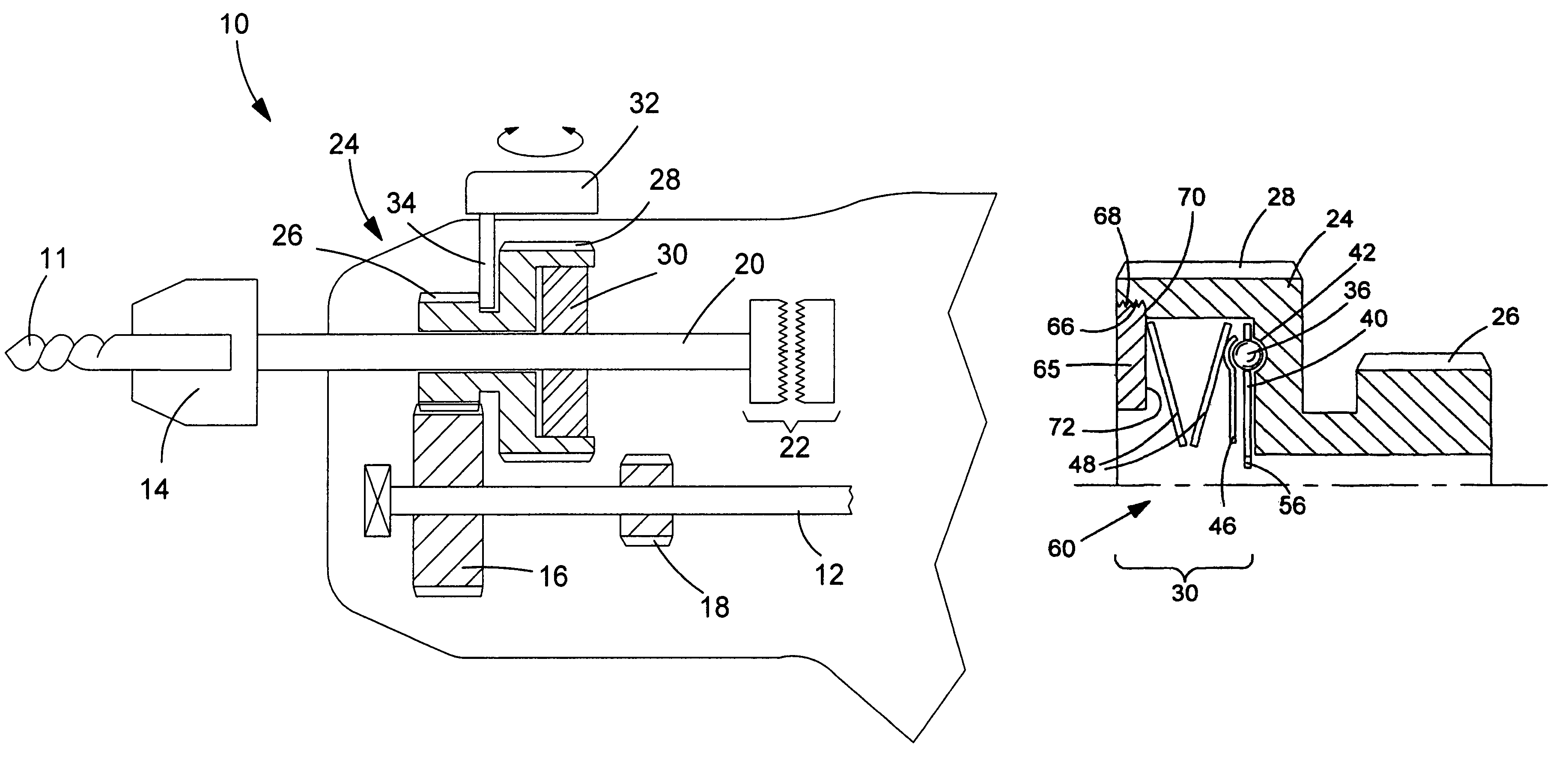 Power tool torque overload clutch