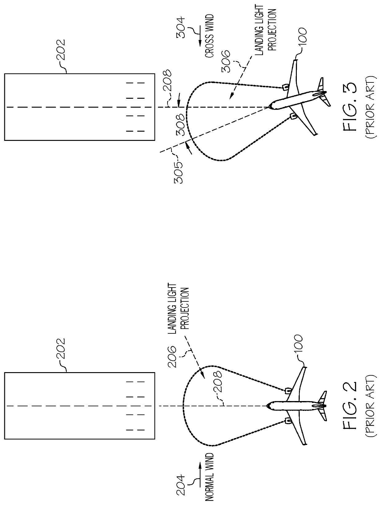 Automatically adjustable landing lights for aircraft