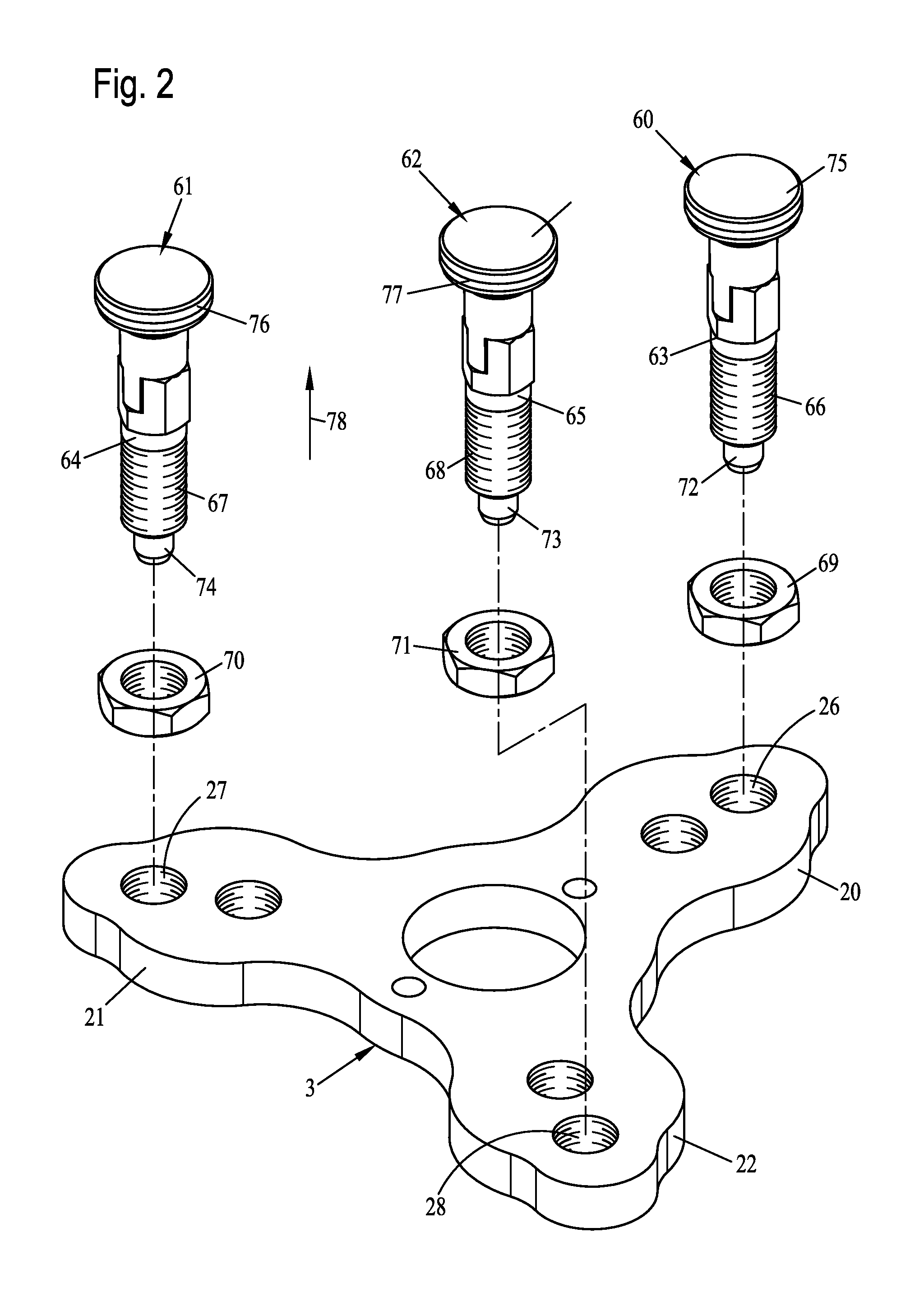 Device for pressing on a double clutch