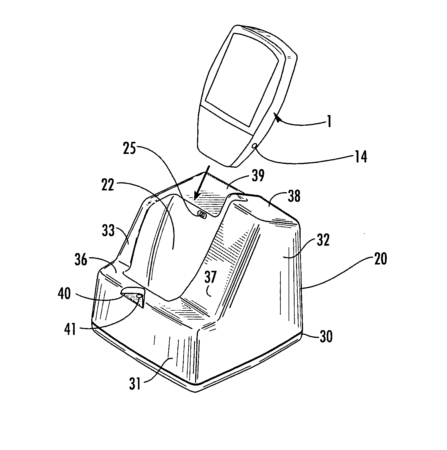 Blood glucose meter/modem interface arrangement