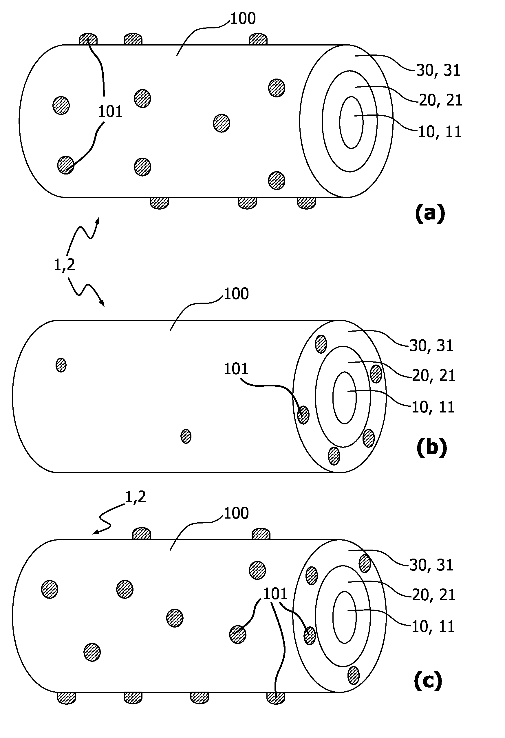 Self-healing system comprising logitudinal nano/microstructures and method of production thereof