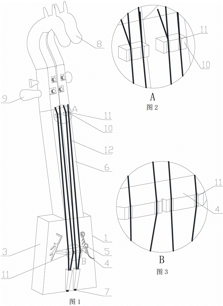 Double-pole and four-string horse head string instrument