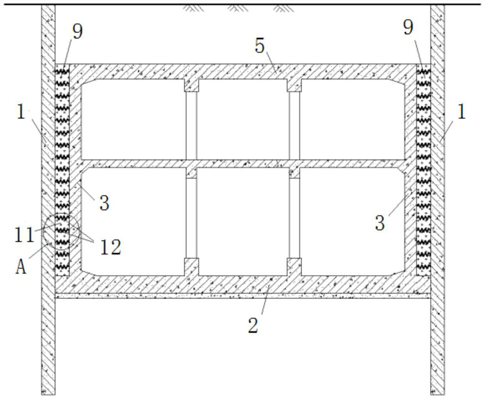 Long and narrow underground structure suitable for strong earthquake action and construction method thereof