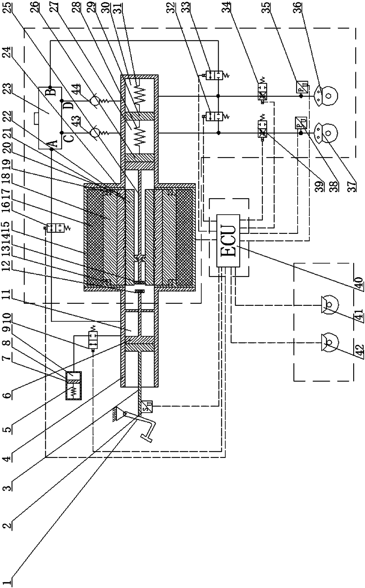 Intelligent automobile composite line control braking system and braking control method thereof