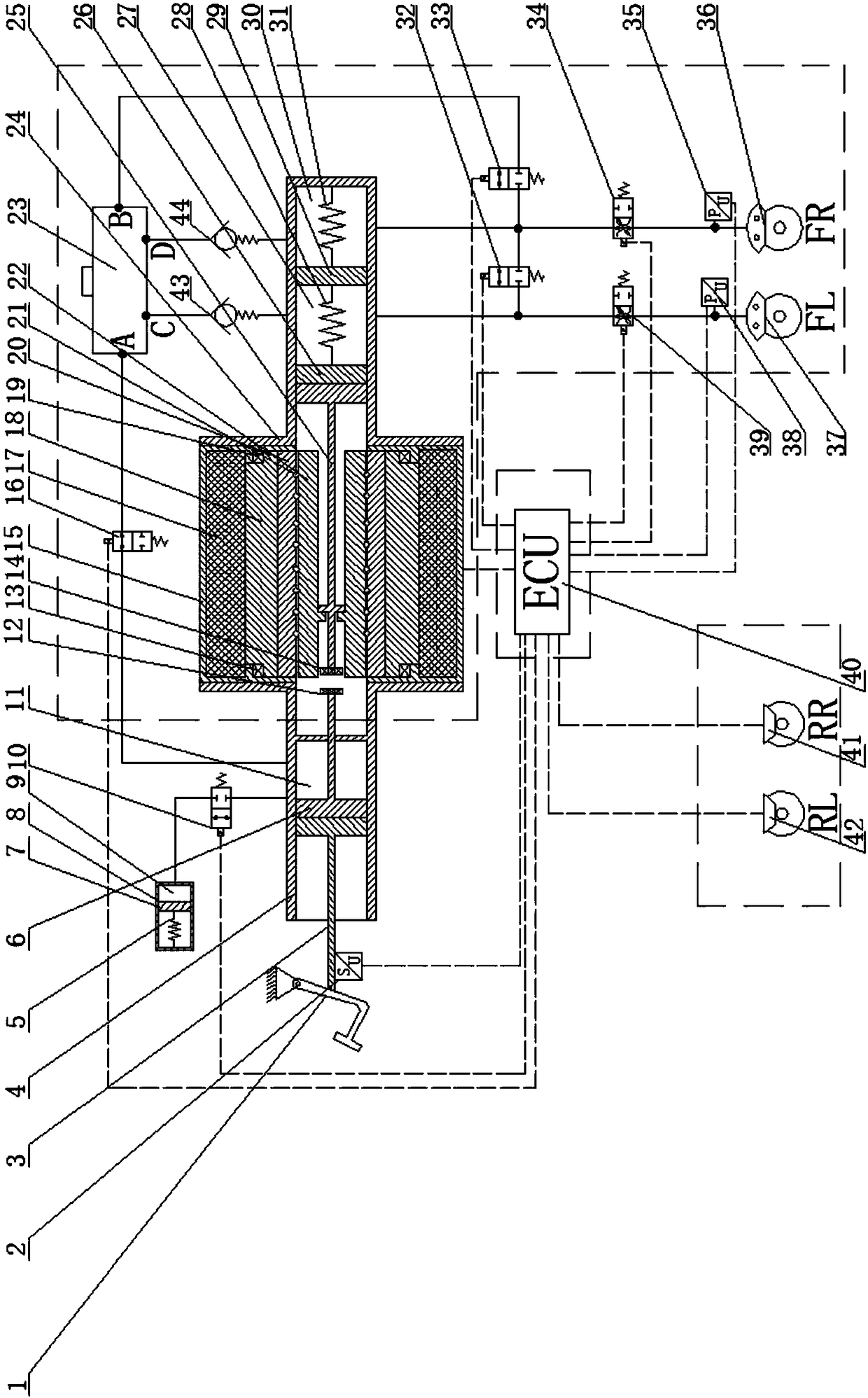 Intelligent automobile composite line control braking system and braking control method thereof