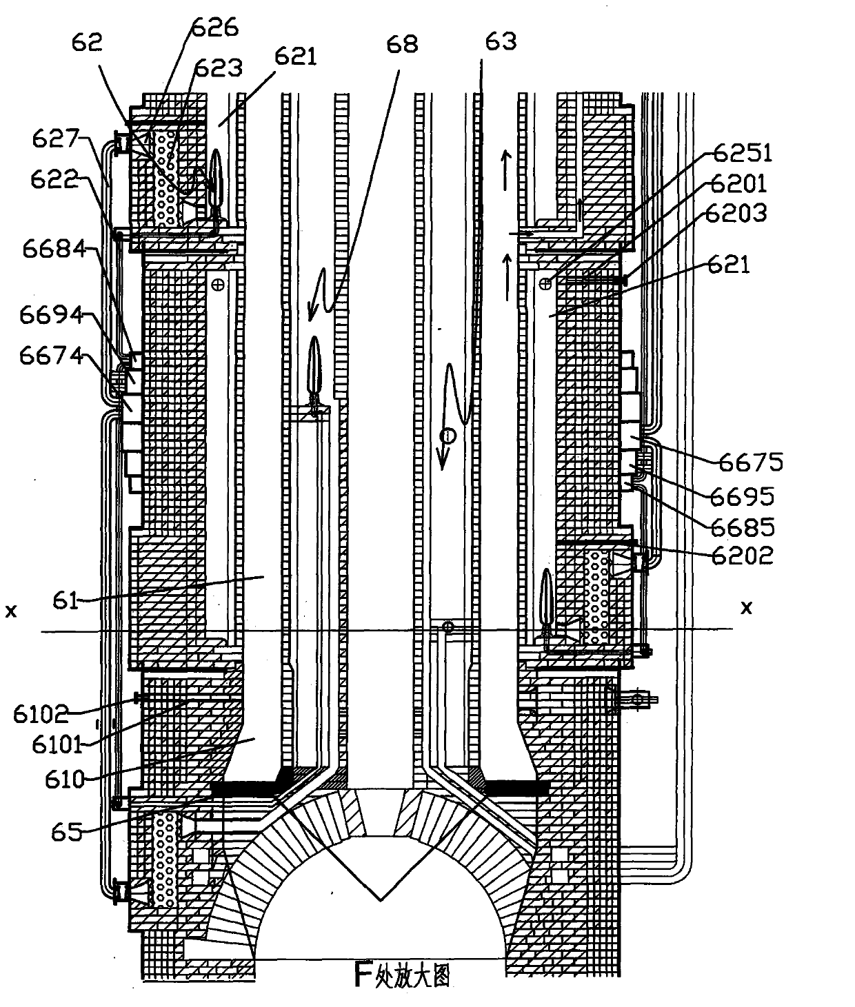 Internal combustion heating method of coal pyrolyzing furnace