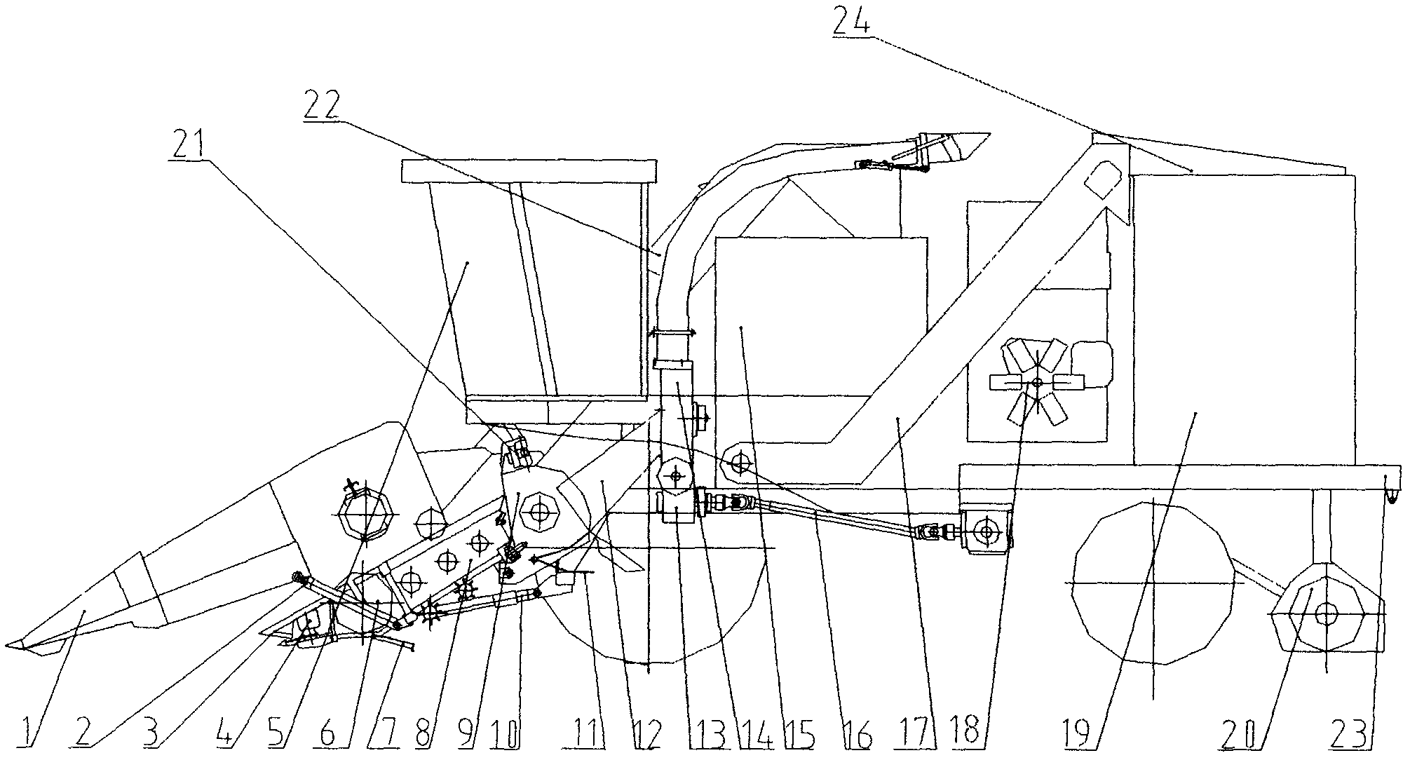 Corn combine harvester for both ears and stalks