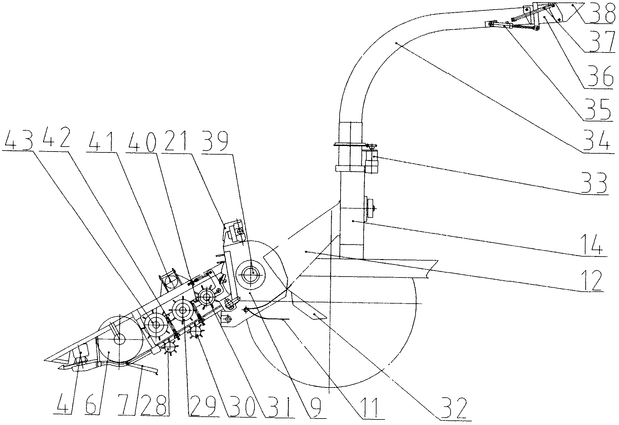 Corn combine harvester for both ears and stalks