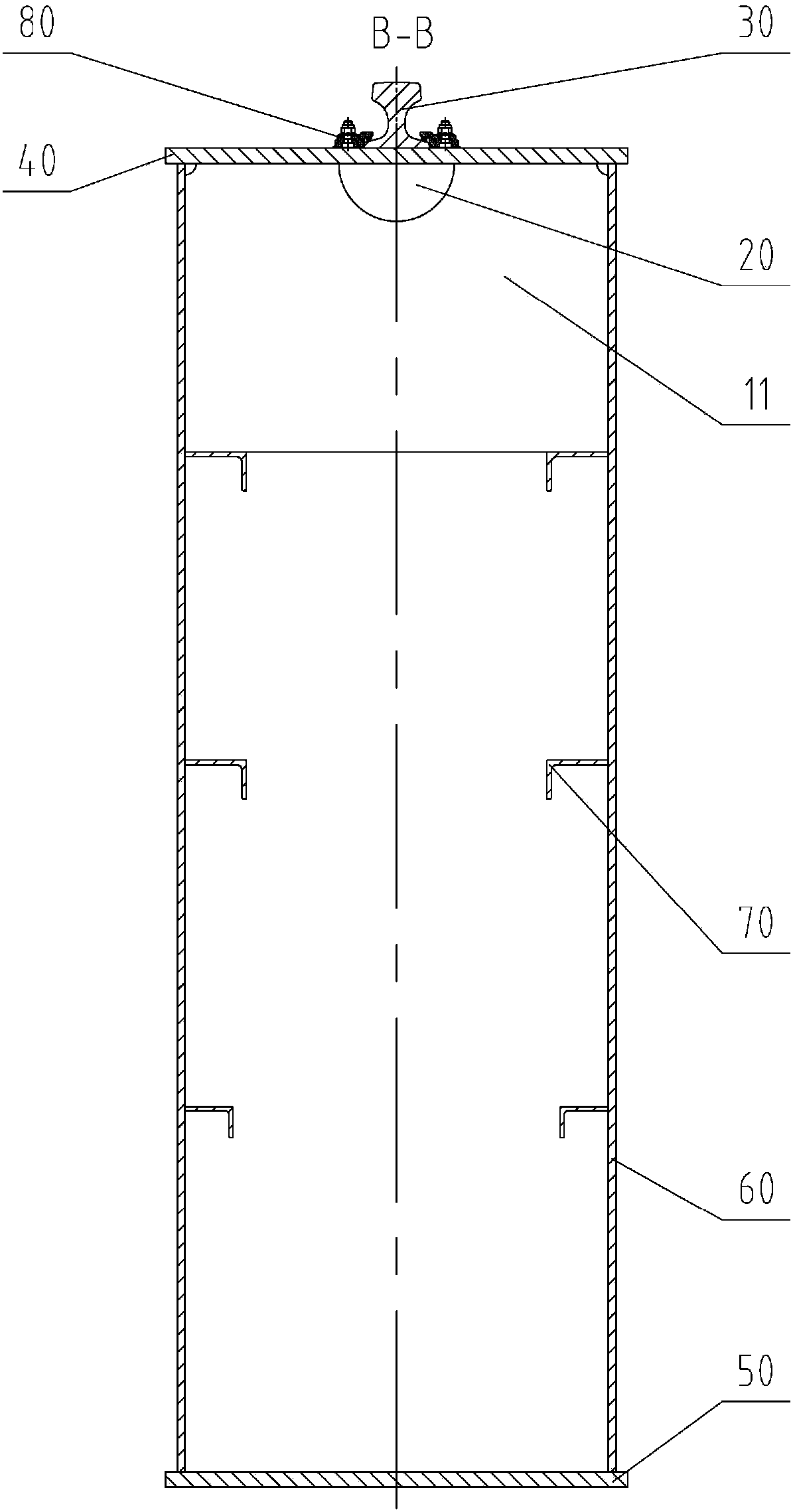 Middle rail box girder for large-tonnage bridge crane and manufacturing method of middle rail box girder