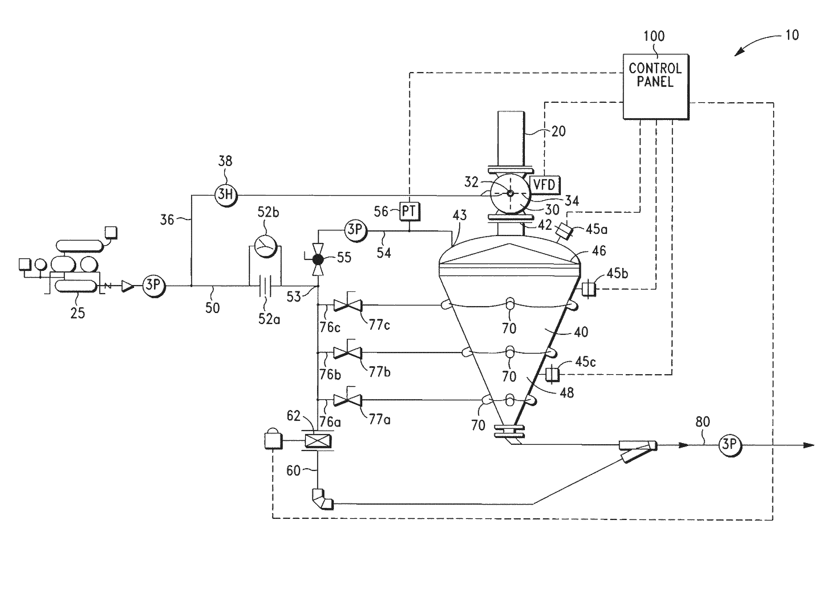 Continuous semi-dense pneumatic conveying system and method