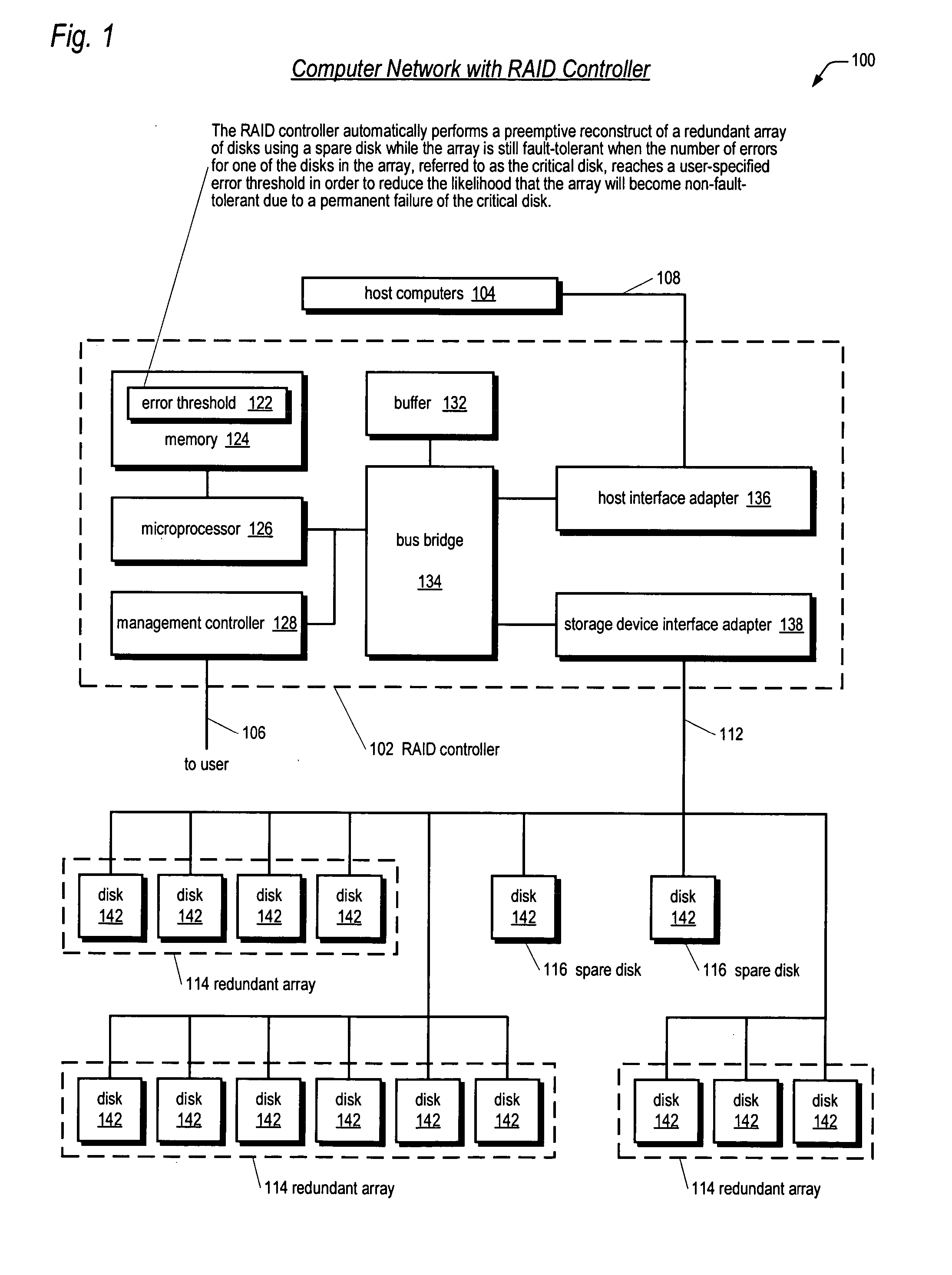 Apparatus and method for performing a preemptive reconstruct of a fault-tolerand raid array