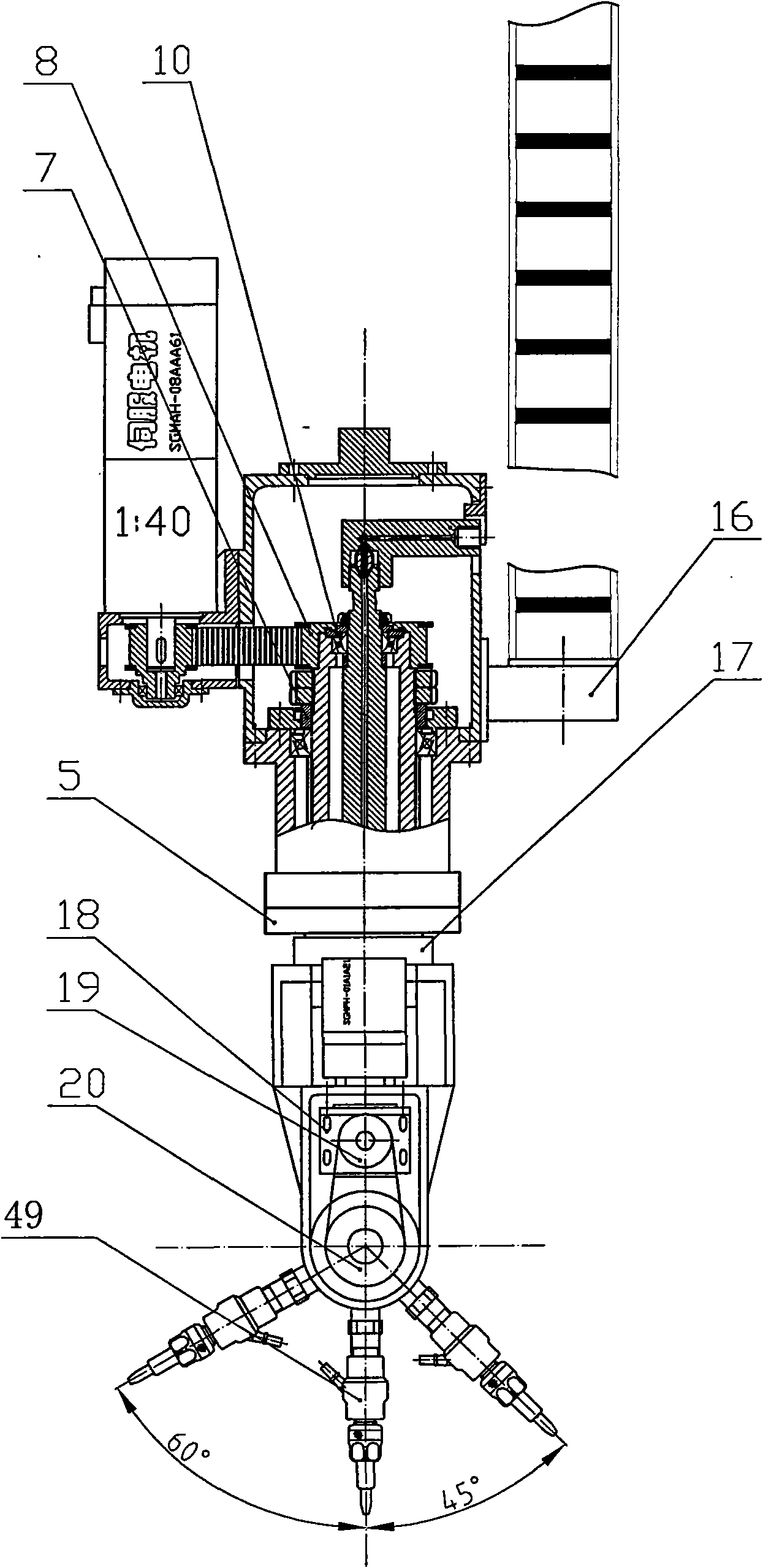 Five-axis controlled motion control mechanism of water cutting head with functions of rotation and swing