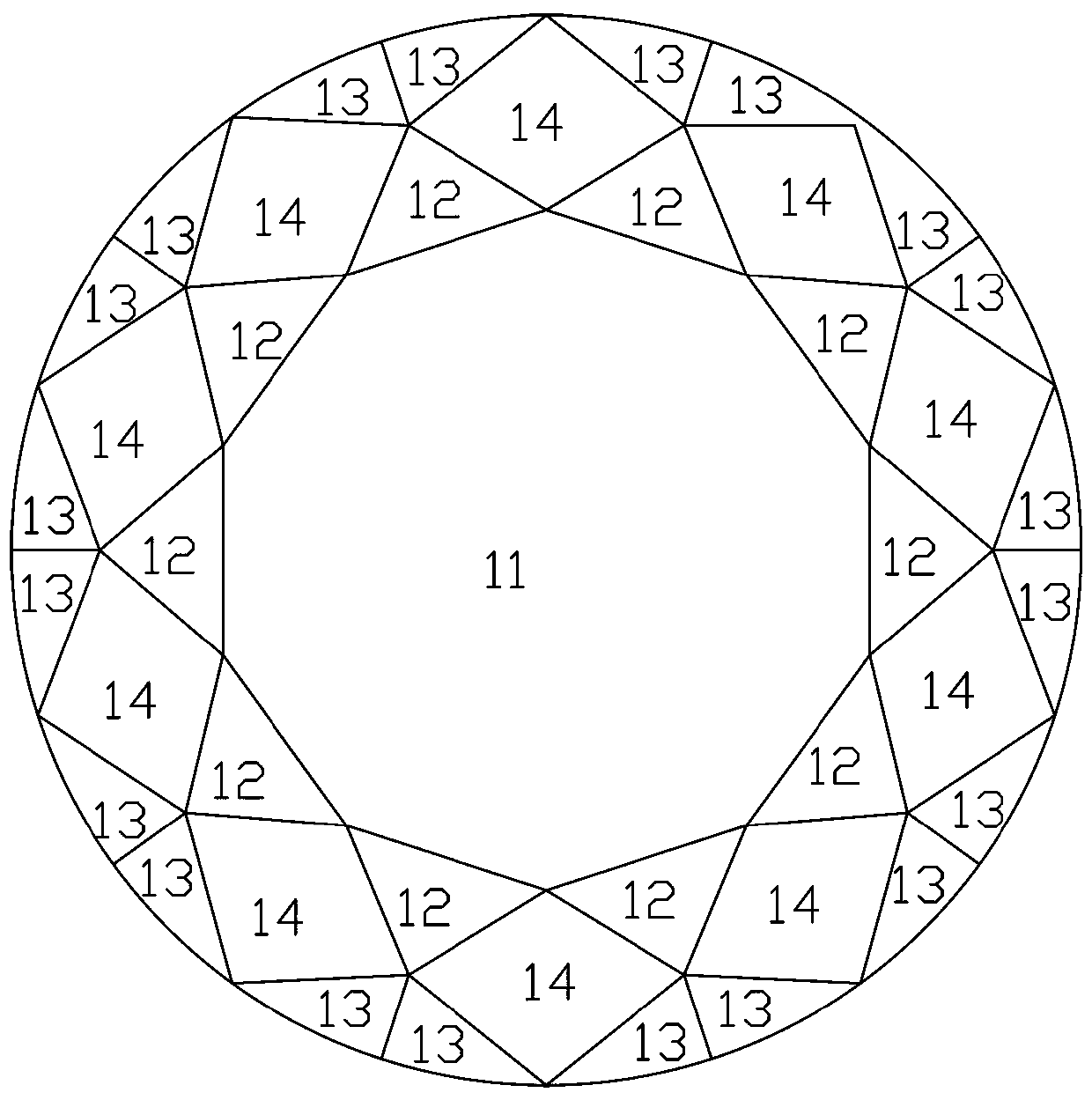 Diamond with double five-pointed-star patterns seen from facet and processing method