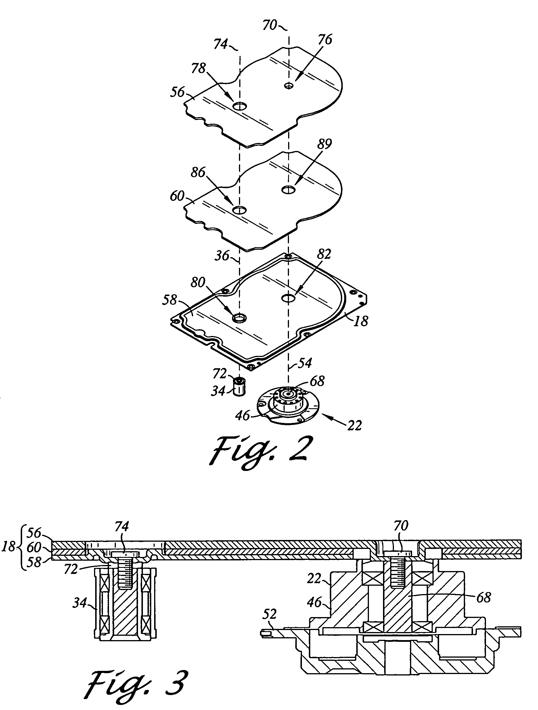 Disk drive including a spindle motor and a pivot bearing cartridge attached to different layers of a laminated cover