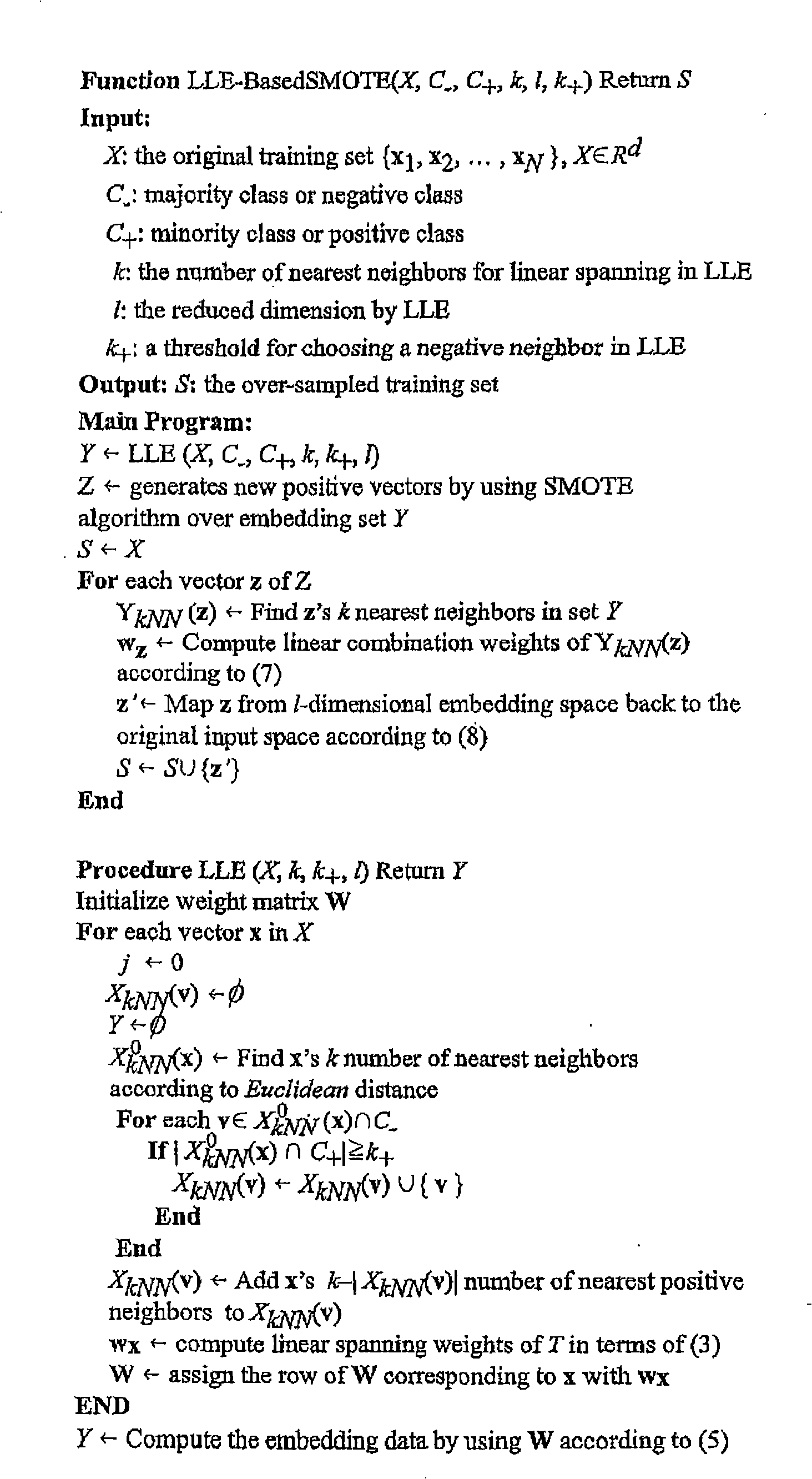 SMOTE algorithm with local linear imbedding