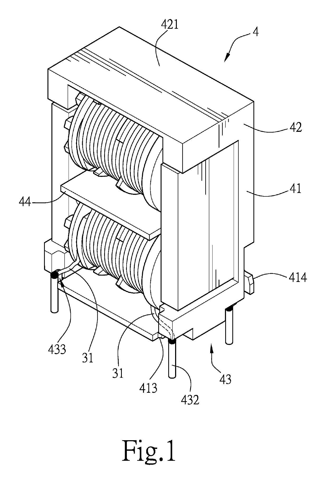 Upright composite common mode coil assembly