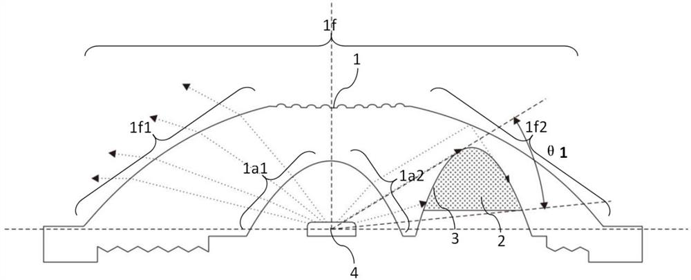 LED (light-emitting diode) long-afterglow composite light-emitting spreadlight lens and light-emitting device with LED long-afterglow composite light-emitting spreadlight lens structure