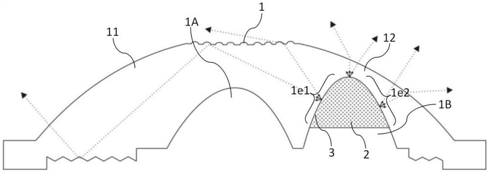 LED (light-emitting diode) long-afterglow composite light-emitting spreadlight lens and light-emitting device with LED long-afterglow composite light-emitting spreadlight lens structure