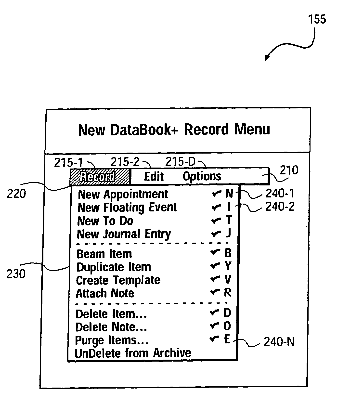 Navigating through a menu of a handheld computer using a keyboard