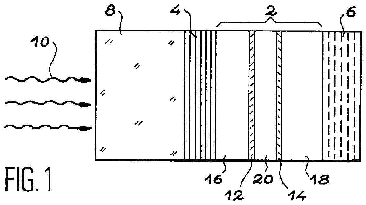 Multispectral semiconductor resonant-cavity detector sensitive in at least two wavelength bands