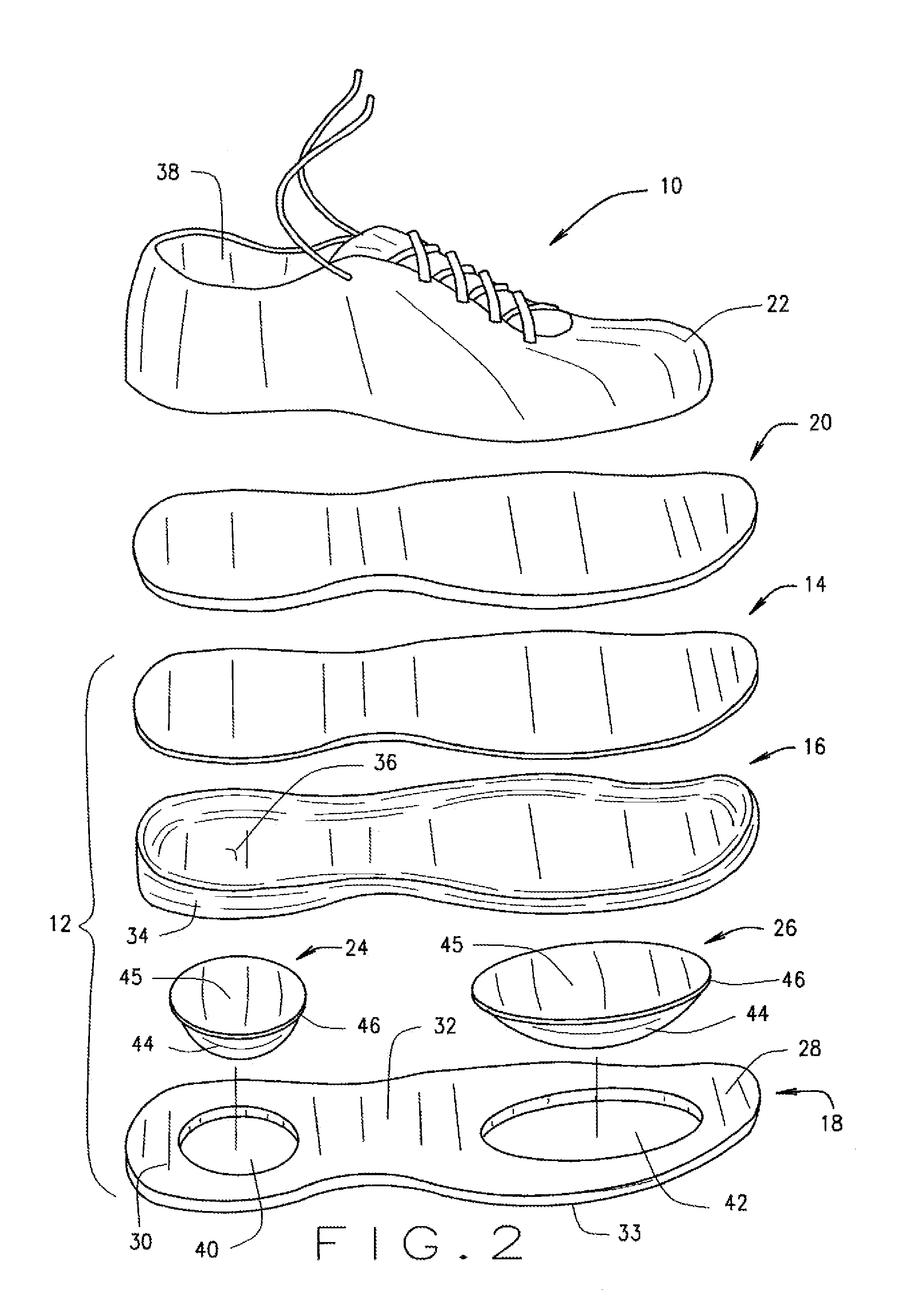 Shoe sole with compressible protruding element