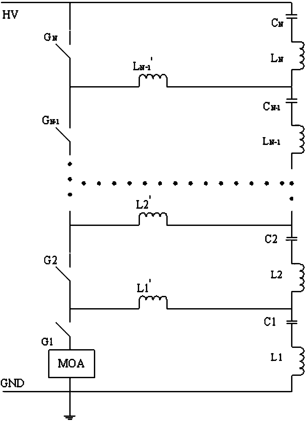 Lightning protection device in multilevel clearance series connection