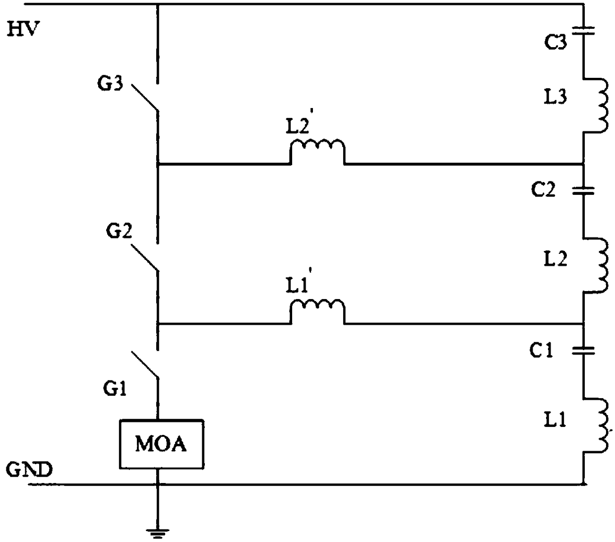 Lightning protection device in multilevel clearance series connection