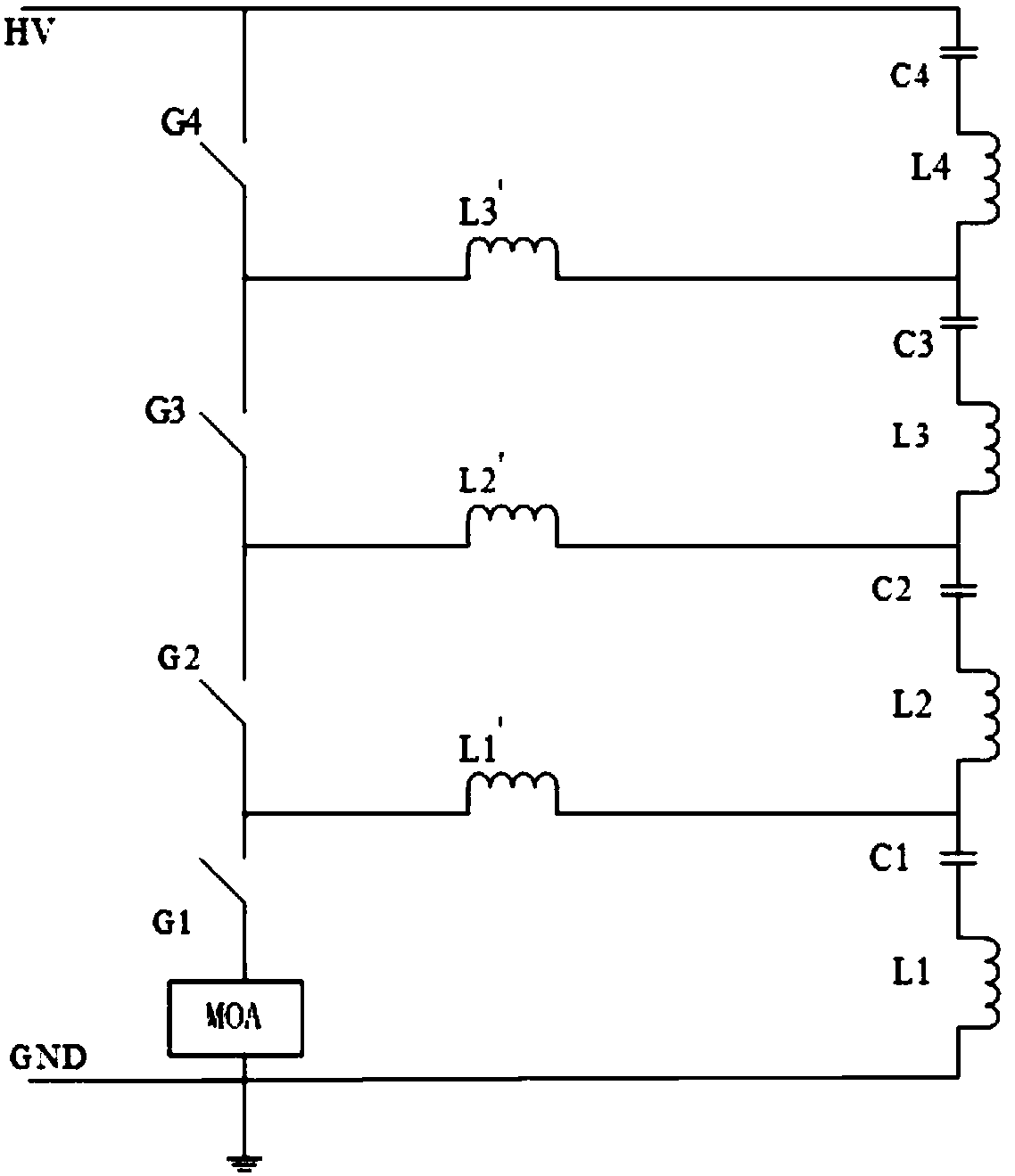 Lightning protection device in multilevel clearance series connection