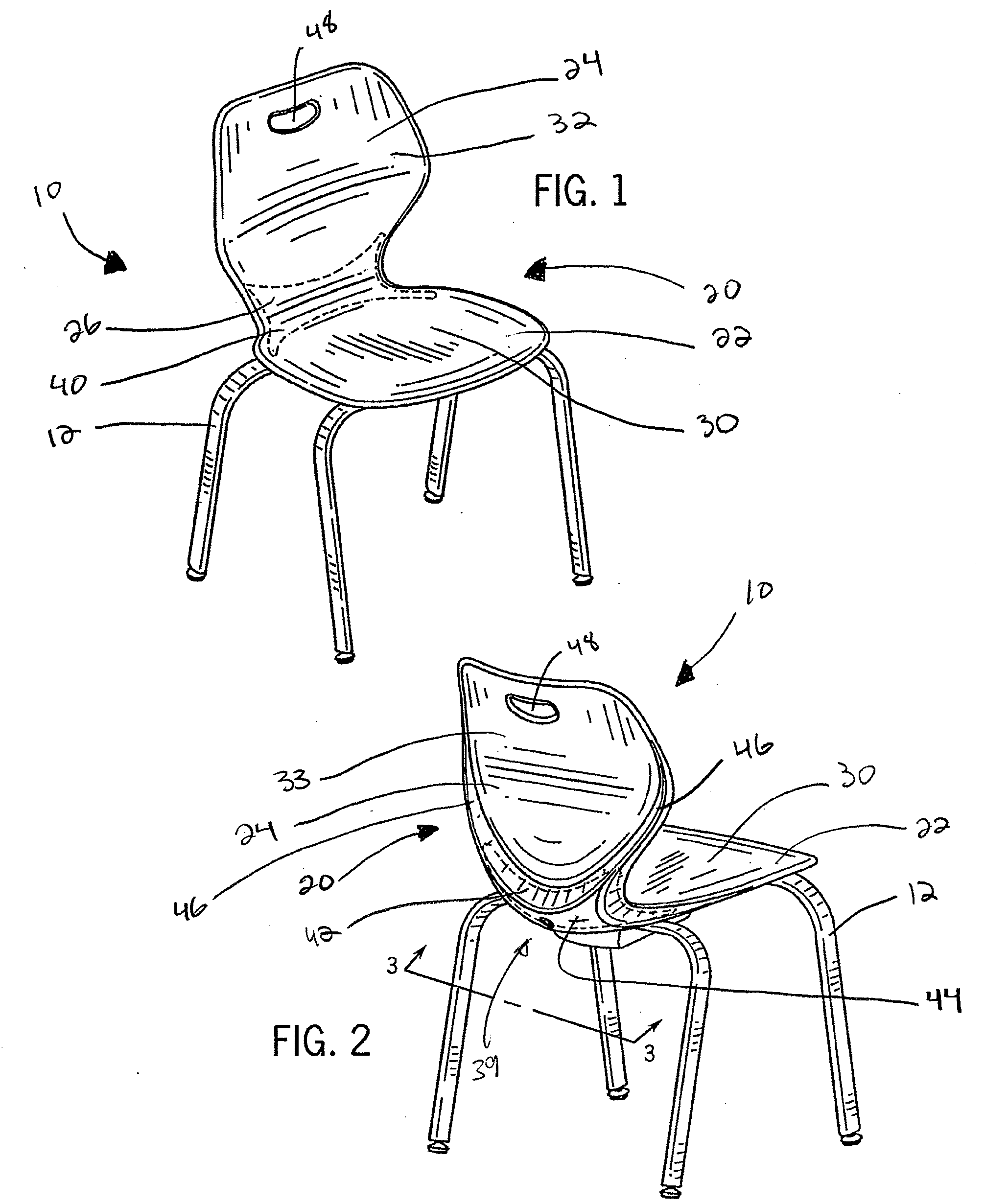 Chair shell with integral hollow contoured support