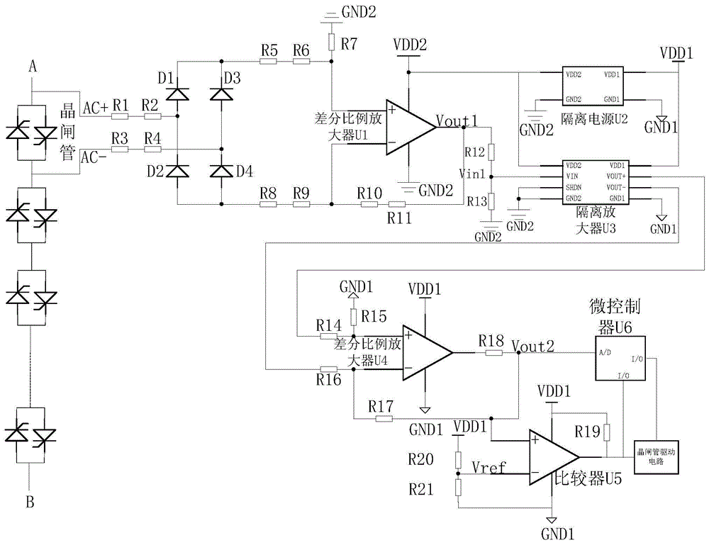 Thyristor overvoltage detection circuit used for TCR type high-voltage SVC device