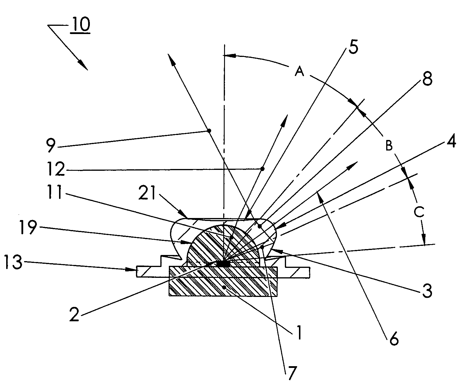 LED device for wide beam generation