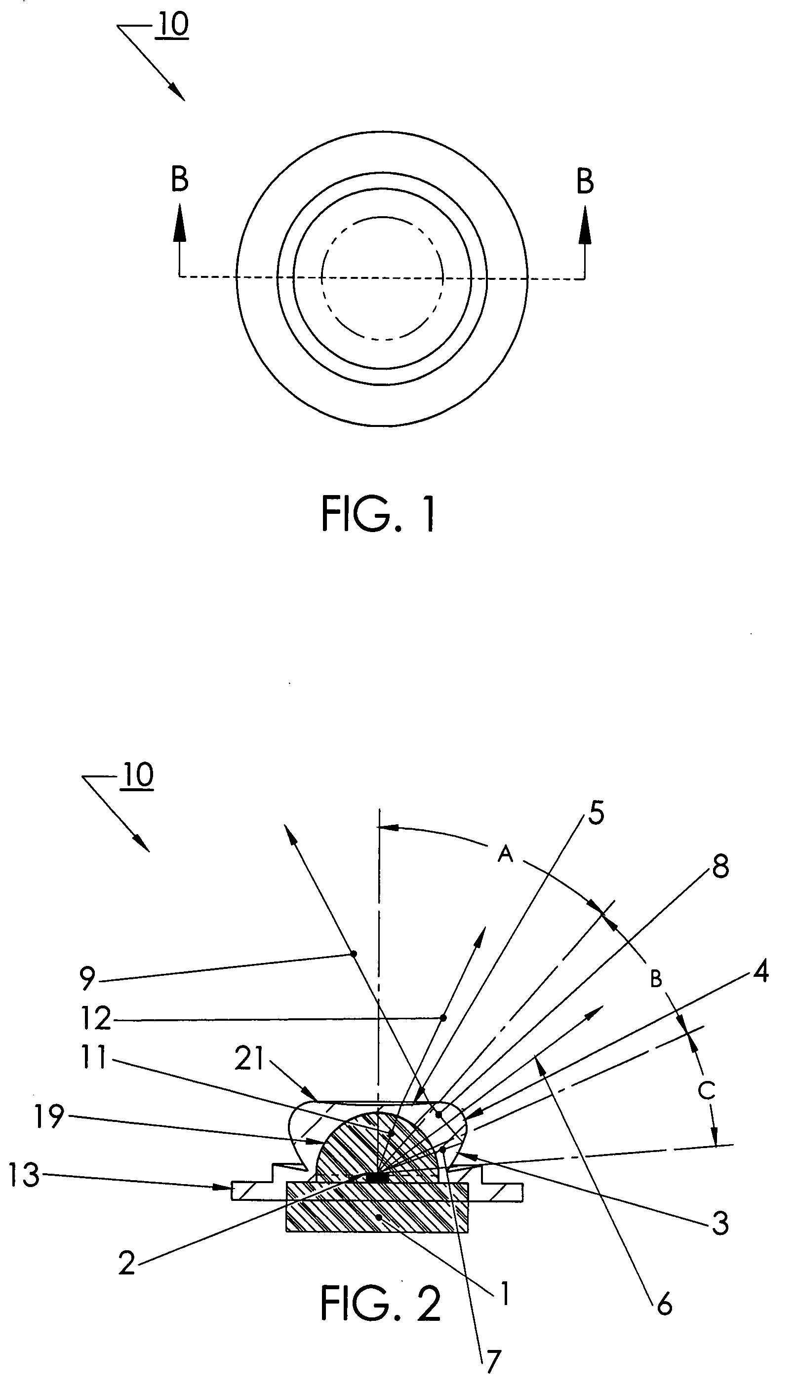 LED device for wide beam generation