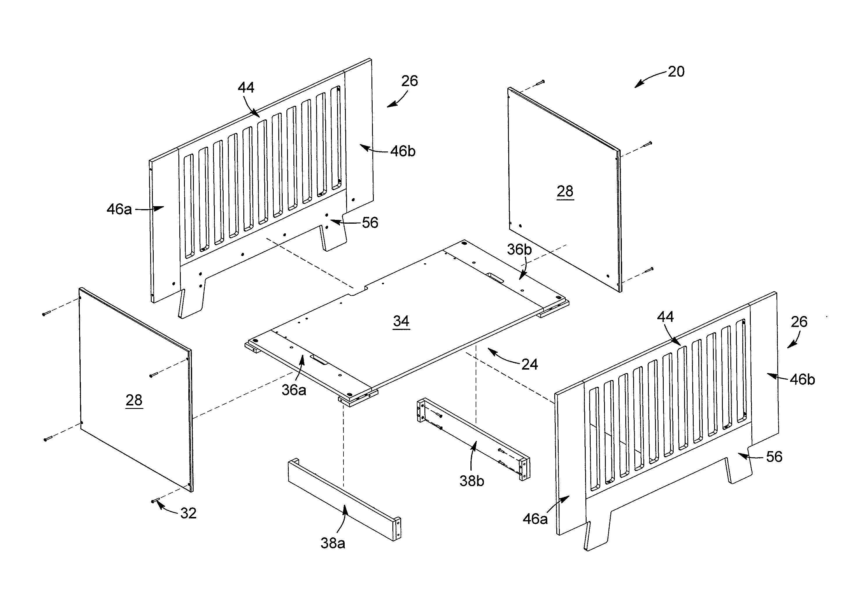 Crib convertible to a bed, and kit and method for converting the same