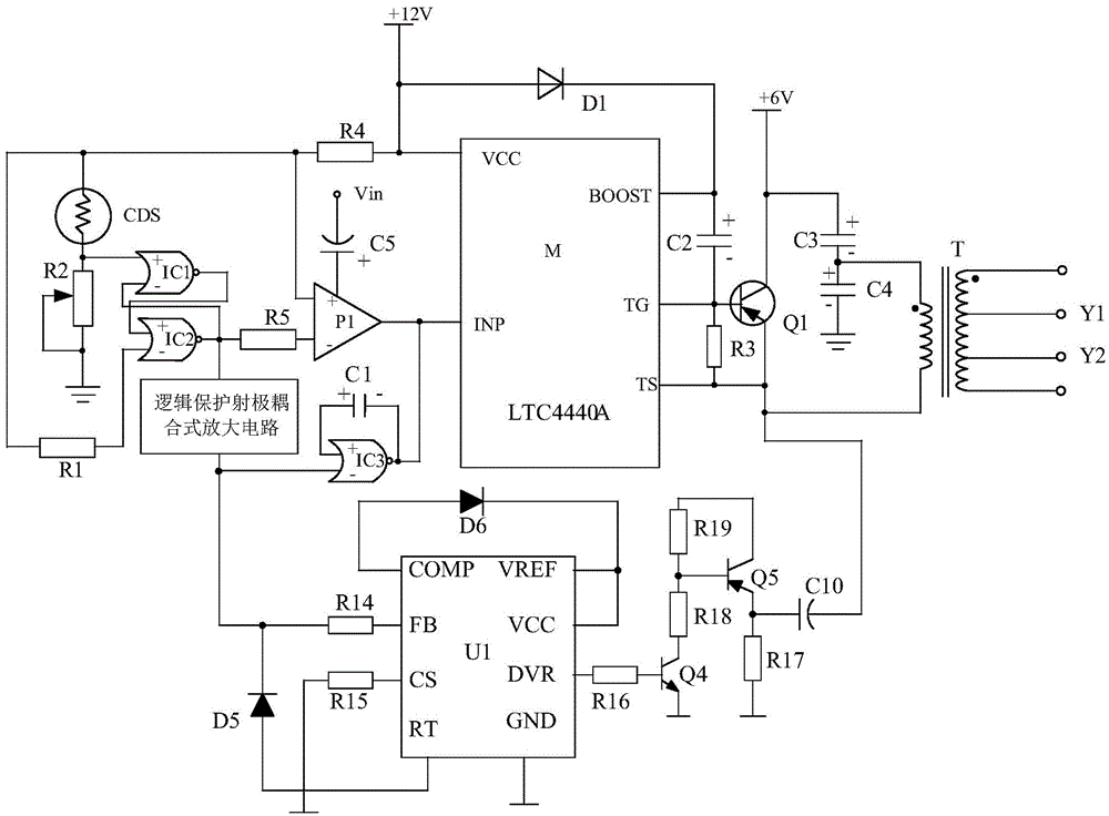 In-phase AC (Alternating Current) signal amplification type grid driving system based on constant-current protection