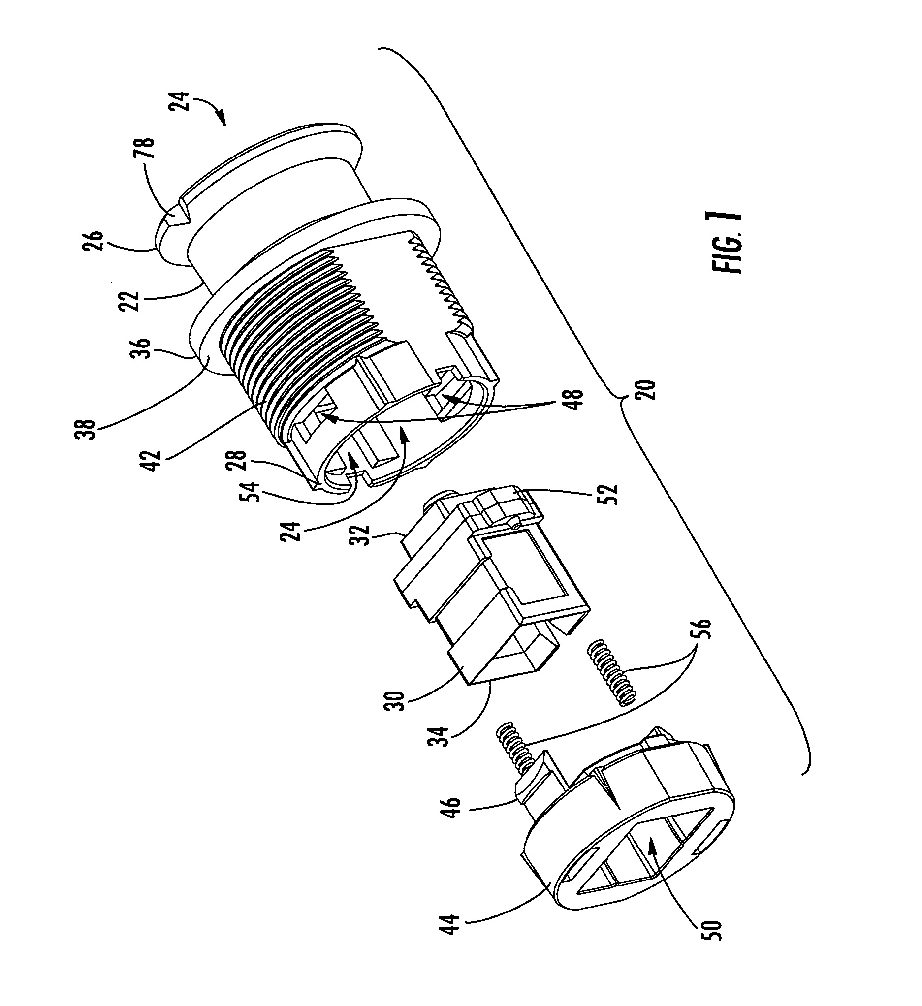 One-piece fiber optic receptacle having chamfer and alignment ribs