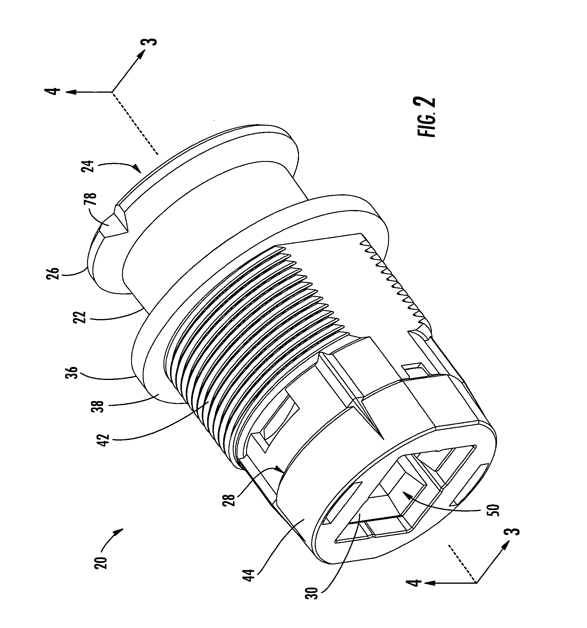 One-piece fiber optic receptacle having chamfer and alignment ribs