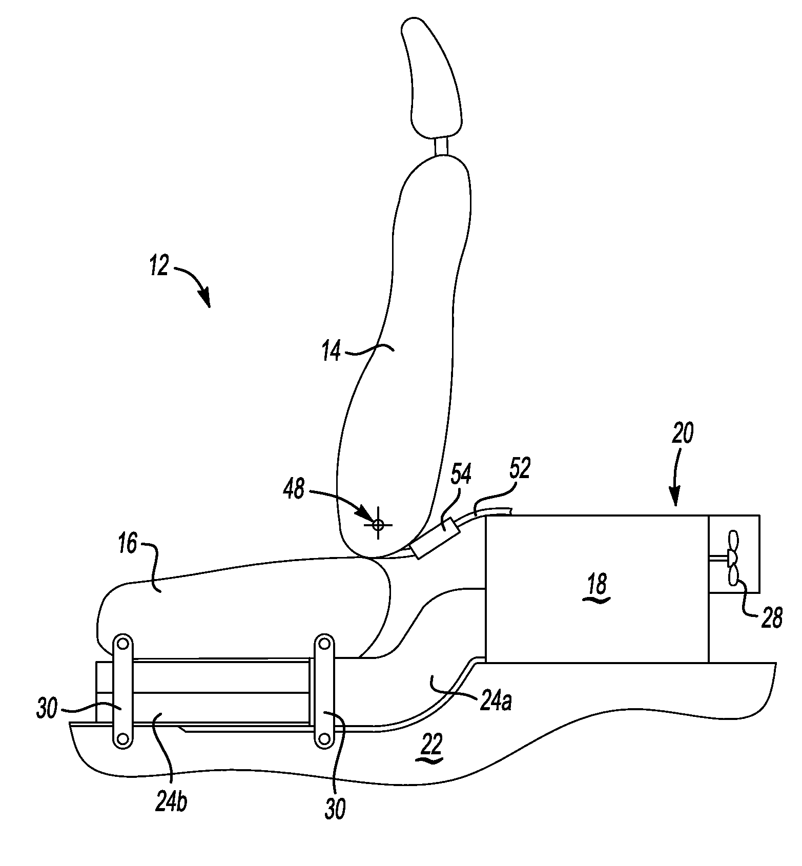 Collapsible under-seat exhaust duct for battery compartment