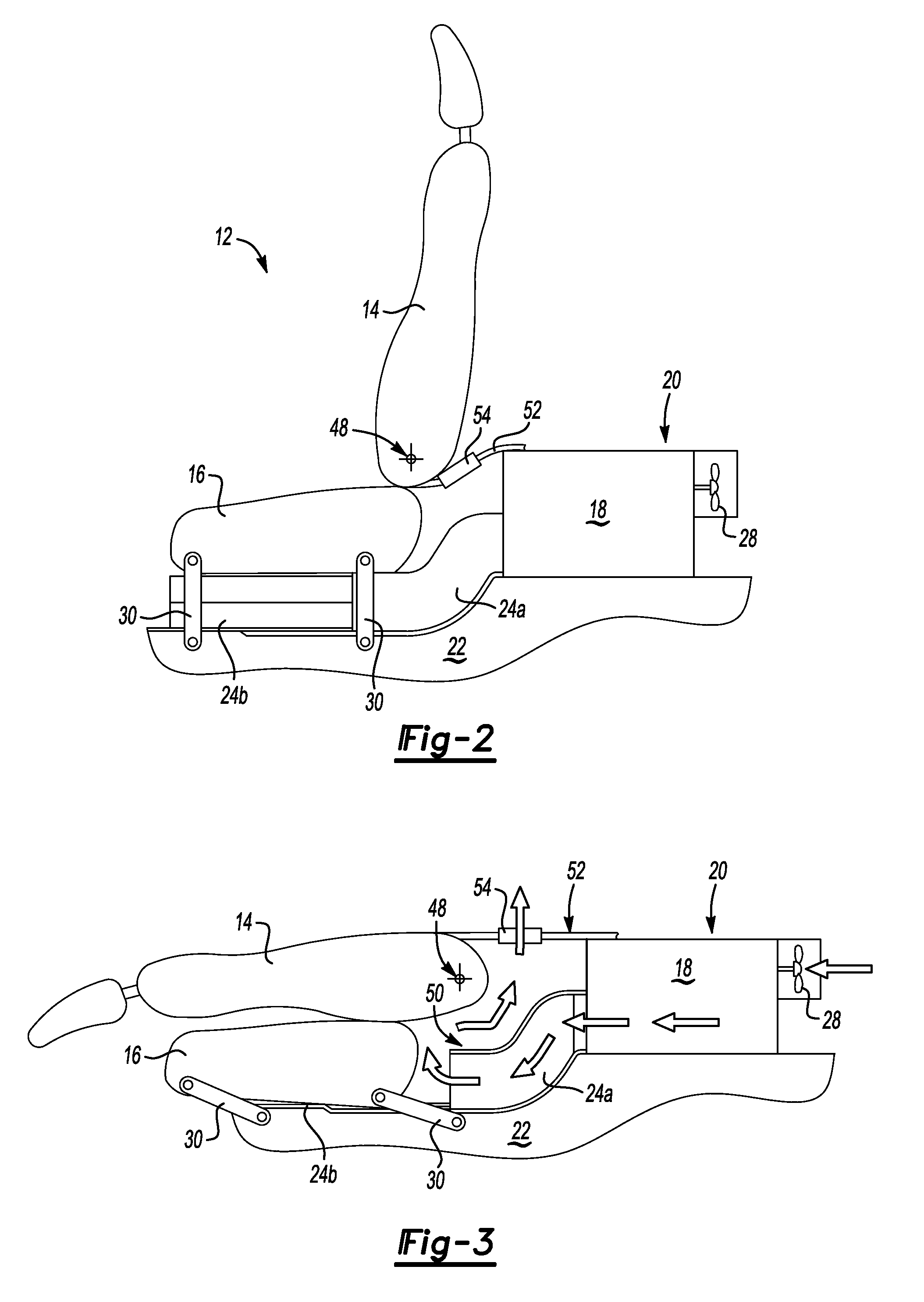 Collapsible under-seat exhaust duct for battery compartment