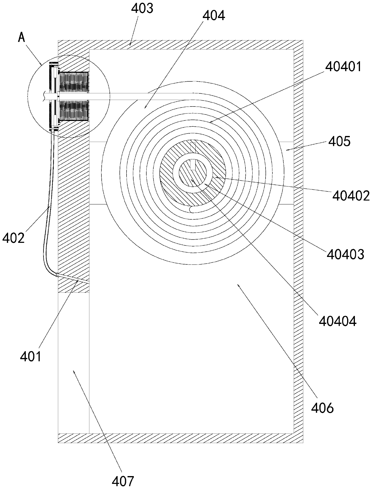 A car charging pile charging line take-up device with charging line protection and cleaning