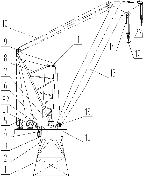 Fixed post type fully rotary crane