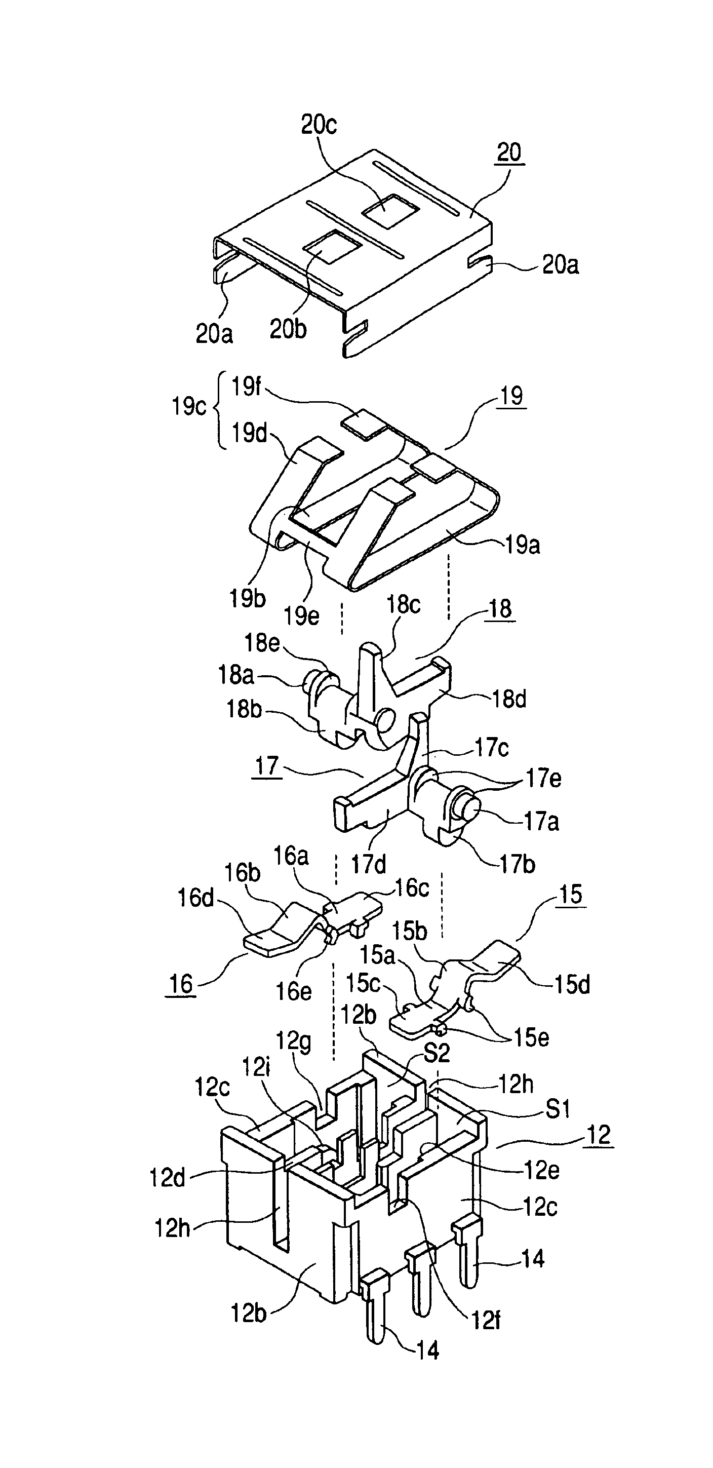 Switch device having good sense of operational touch even when sliding operating knob or rocking operating knob is attached thereto