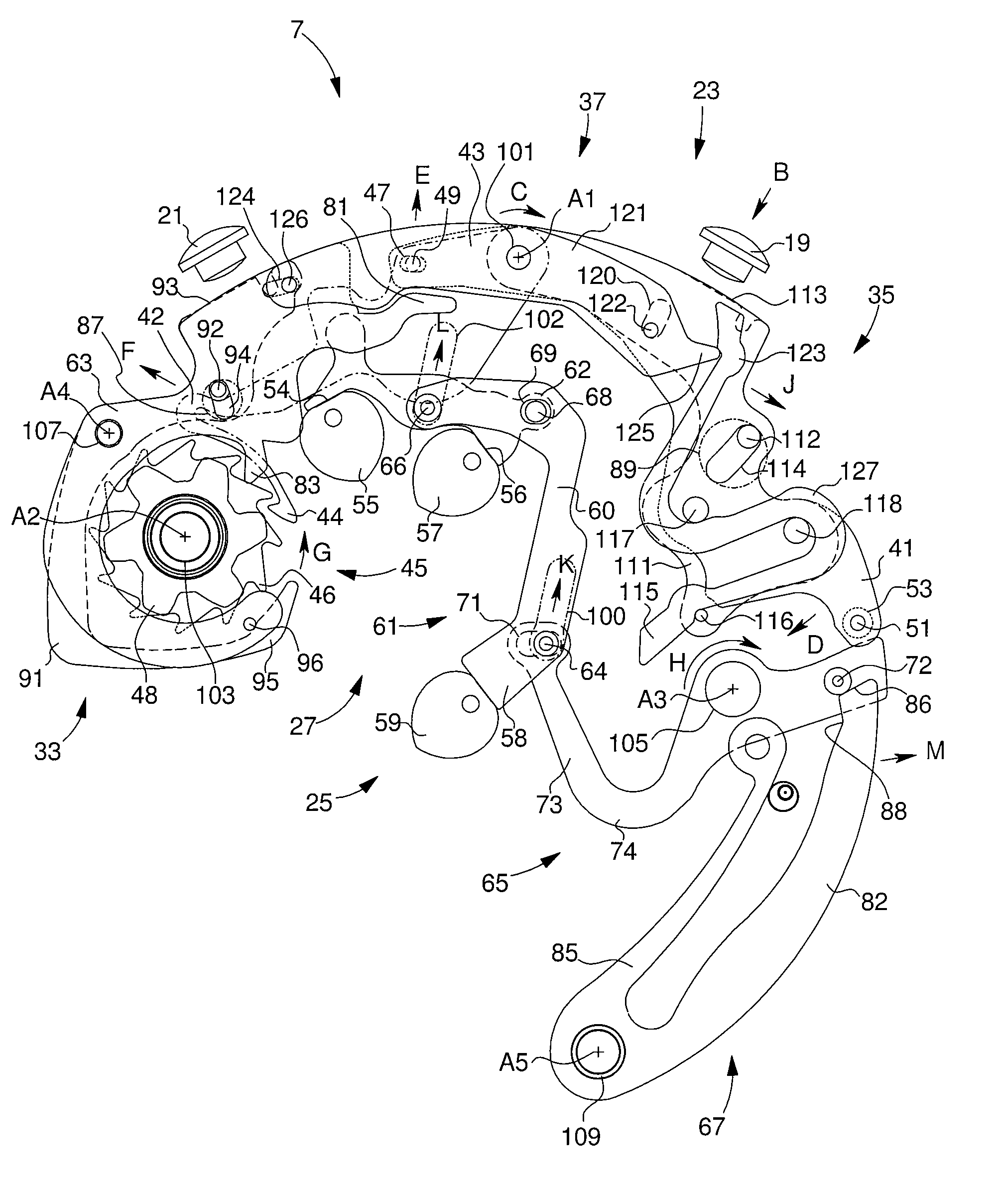 Bistable hammer for a chronograph mechanism